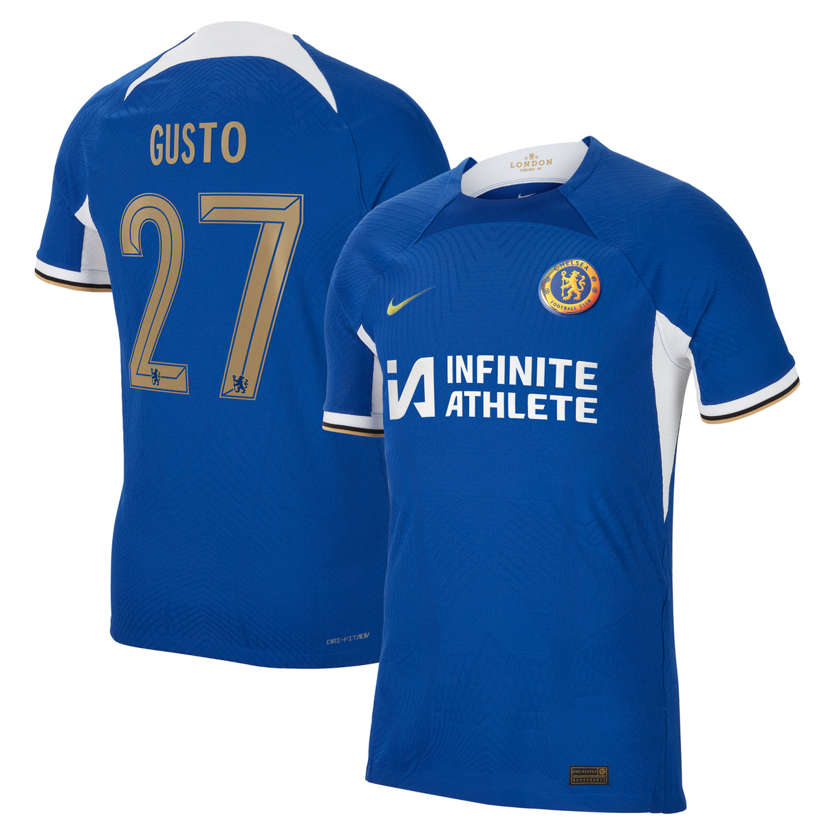 Chelsea Cup Home Vapor Match Sponsored Shirt 2023-24 with Gusto 27 printing - Kit Captain