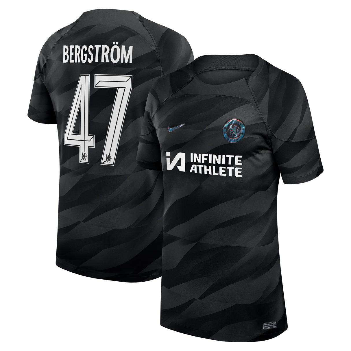 Chelsea Cup Nike Stadium Goalkeeper Sponsored Shirt 2023-24 - Kids with Bergström 47 printing - Kit Captain