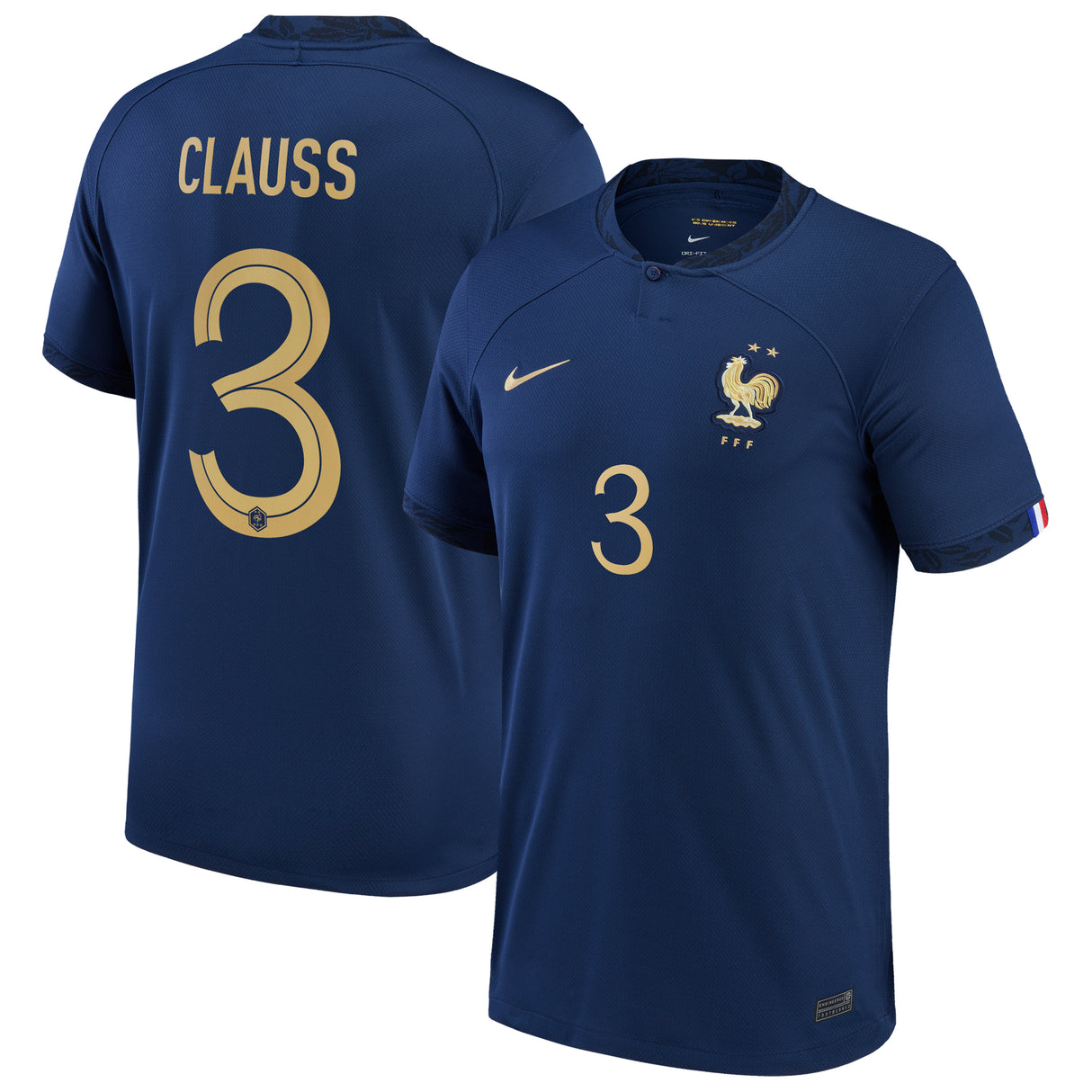 France Home Stadium Shirt 2022 with Clauss 3 printing - Kit Captain