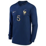 France Home Stadium Shirt Long Sleeve 2022 - Kids with Lukeba 5 printing - Kit Captain