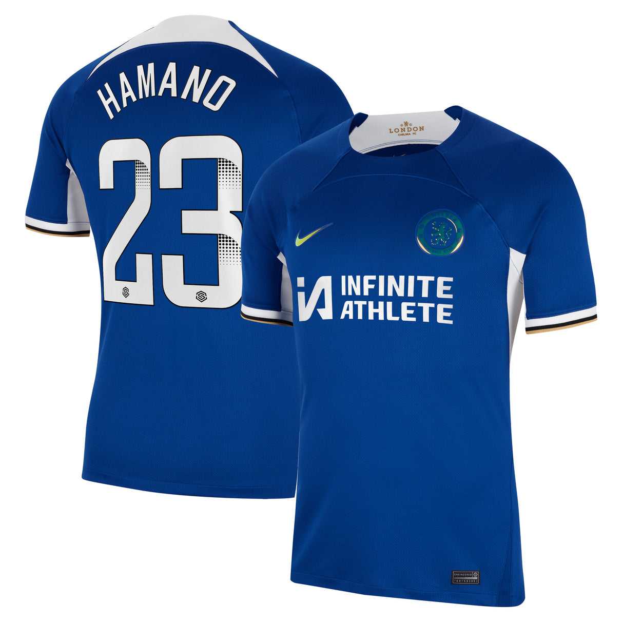 Chelsea WSL Nike Home Stadium Sponsored Shirt 2023-24 with Hamano 23 printing