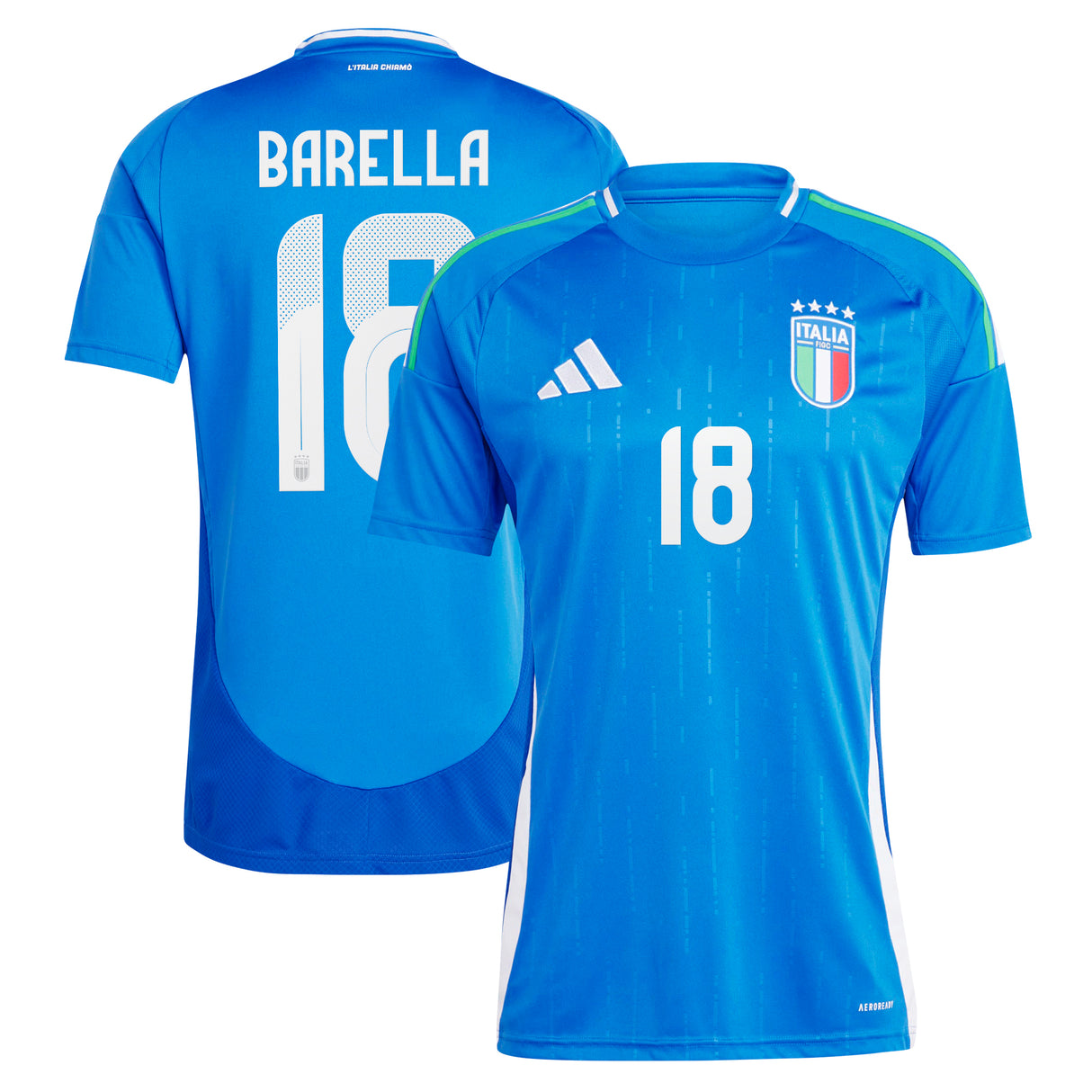 Italy adidas Home Shirt 2024 with Barella 18 printing