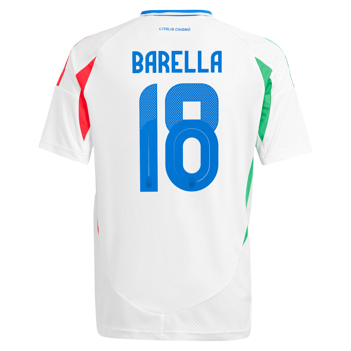 Italy adidas Away Shirt 2024 - Kids with Barella 18 printing